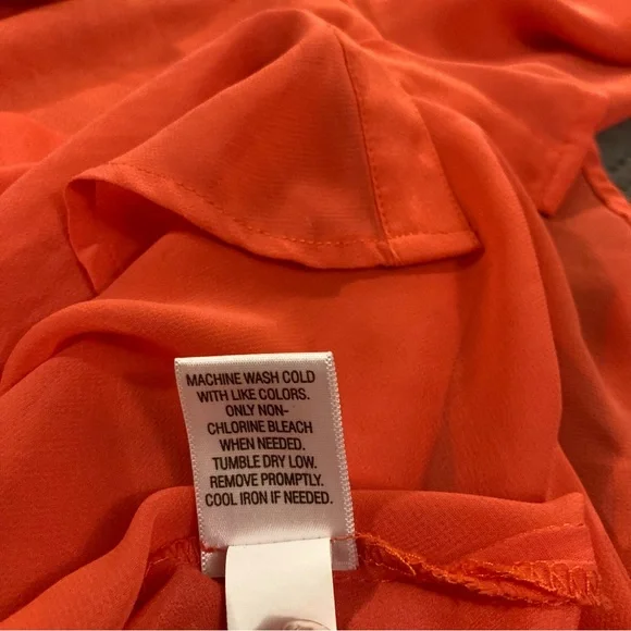 Candies- Sheer, button down, long sleeve coral/orange blouse. - Picture 3 of 4